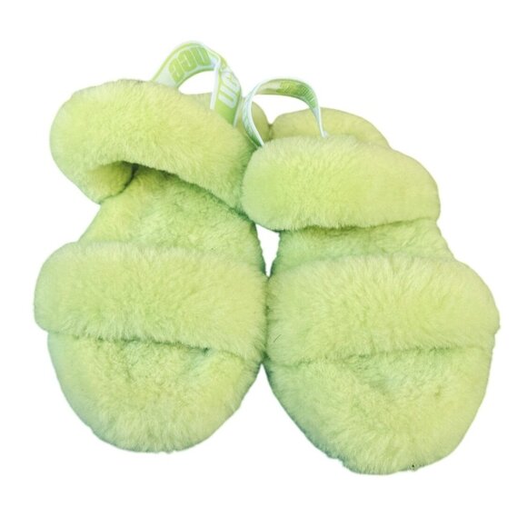 UGG OH YEAH SLIDE Wool Slipper Sandal Neon Yellow KIDS  US Size 3 - Picture 2 of 9